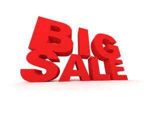 Big Sale sign in red over white background